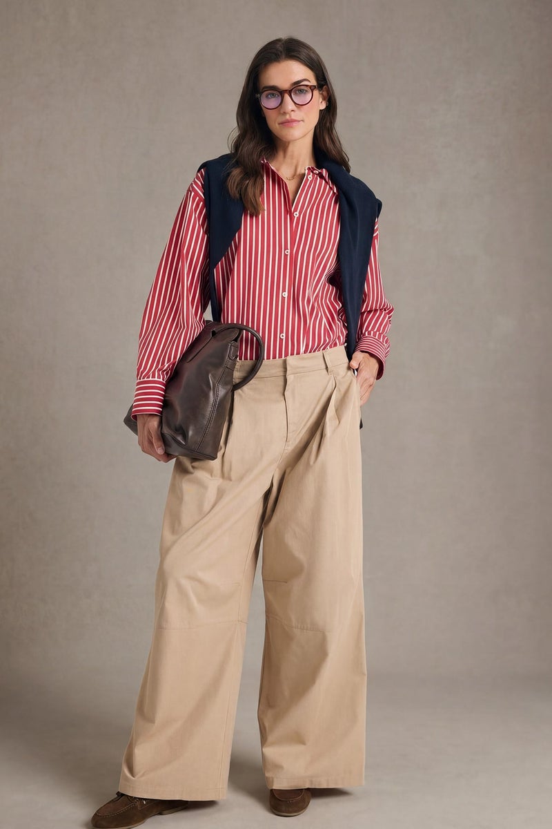 DeFacto Red Woman Oversize Fit Striped Poplin Shirt Casual - Image 2